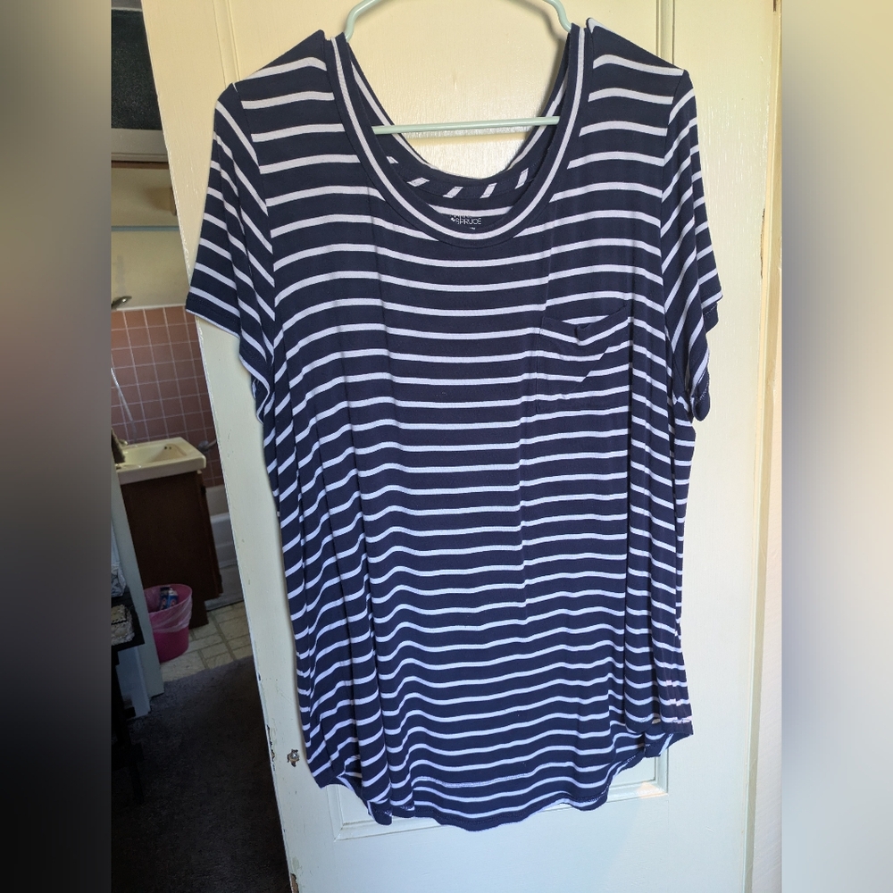 Navy Blue And White Stripped Shirt
